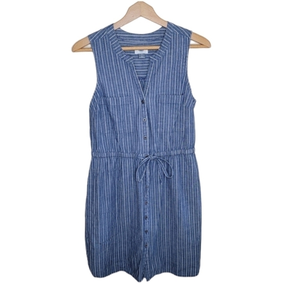 Old Navy Dresses & Skirts - Old Navy | Chambray Blue Striped Button Front Sleeveless Dress Size Small